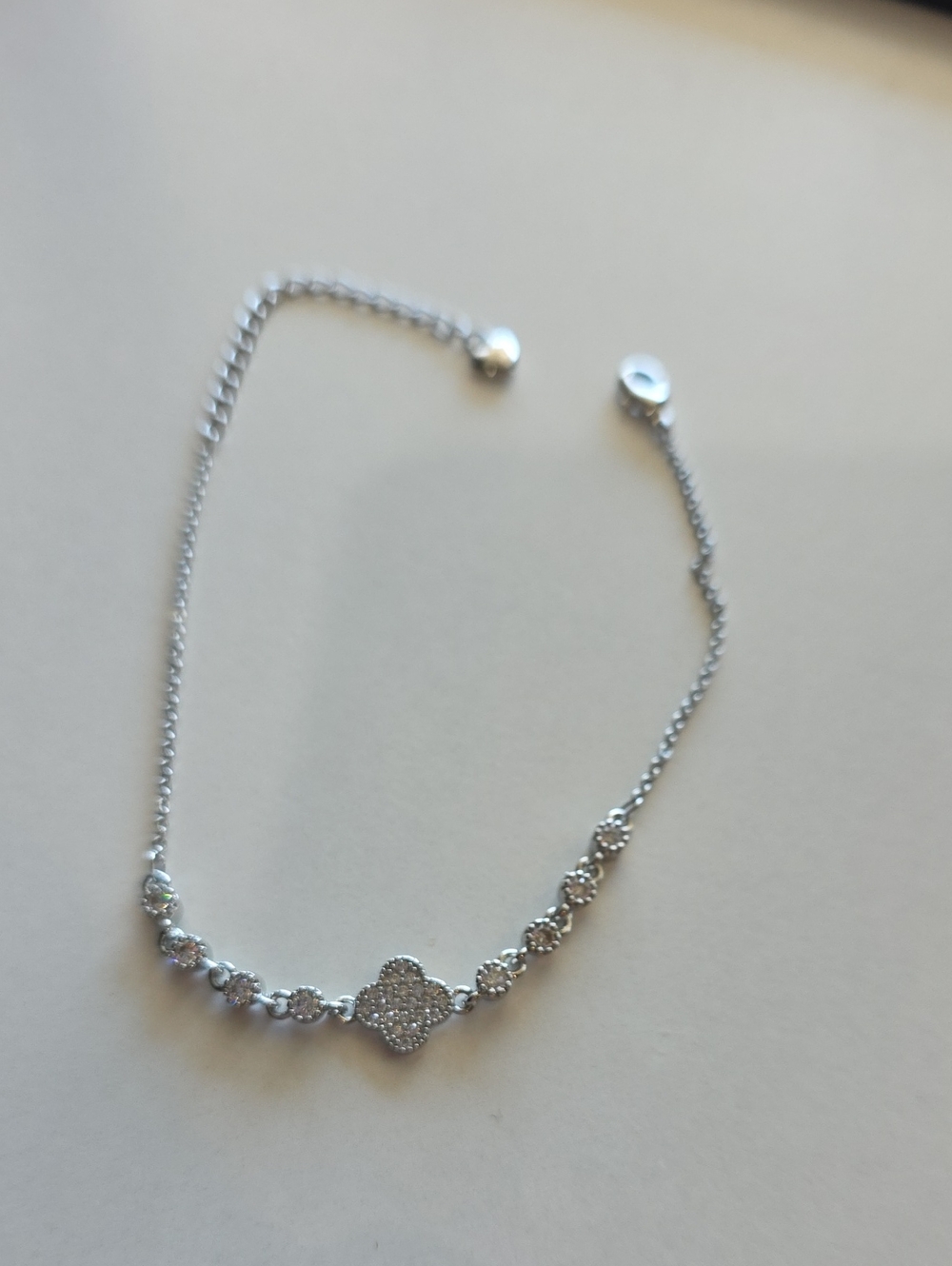 Silver Clover Bracelet/Anklet with Sparkling Stones